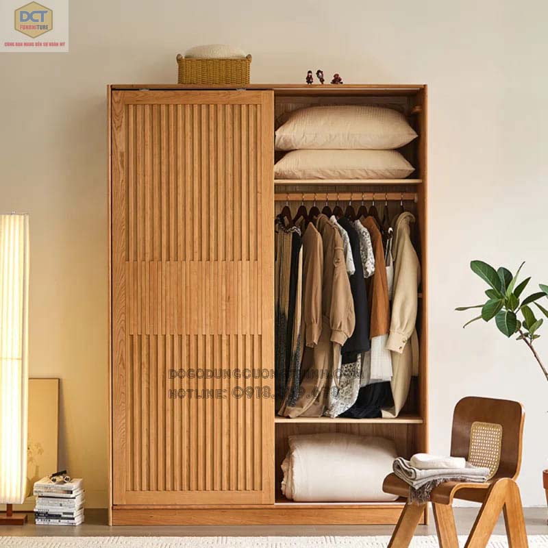 Tủ áo gỗ sồi cánh trượt TA43 hiện đại giá tốt